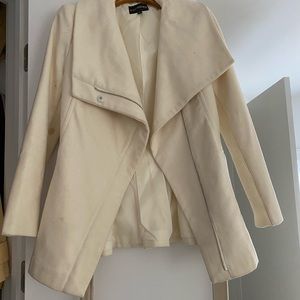 Express cream wool coat wrap over with zipper size Small. Just needs a dry clean